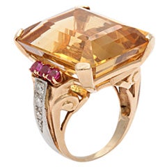 Retro Citrine Ruby & Diamond Ring 9