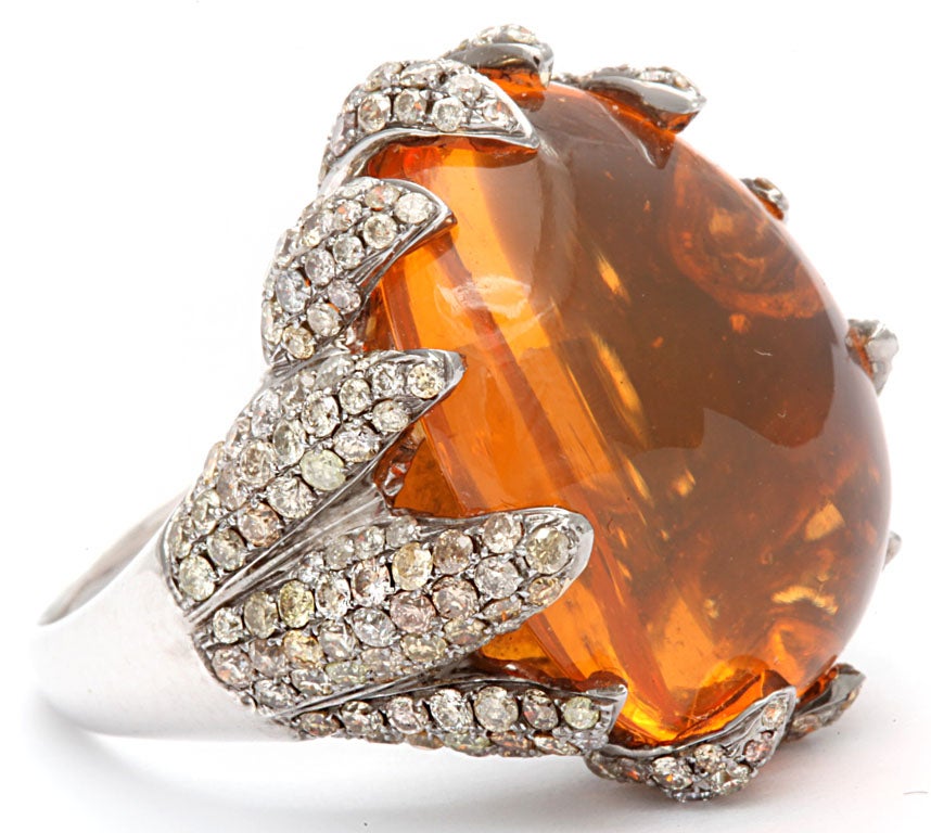 Flame Tipped Diamond & Fire Opal Ring In Excellent Condition In New York, NY