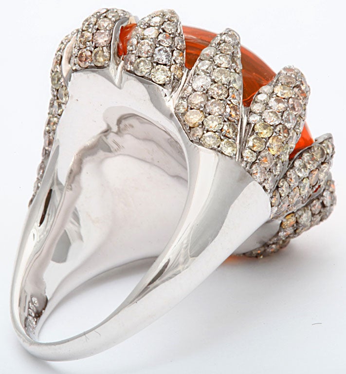 Women's Flame Tipped Diamond & Fire Opal Ring