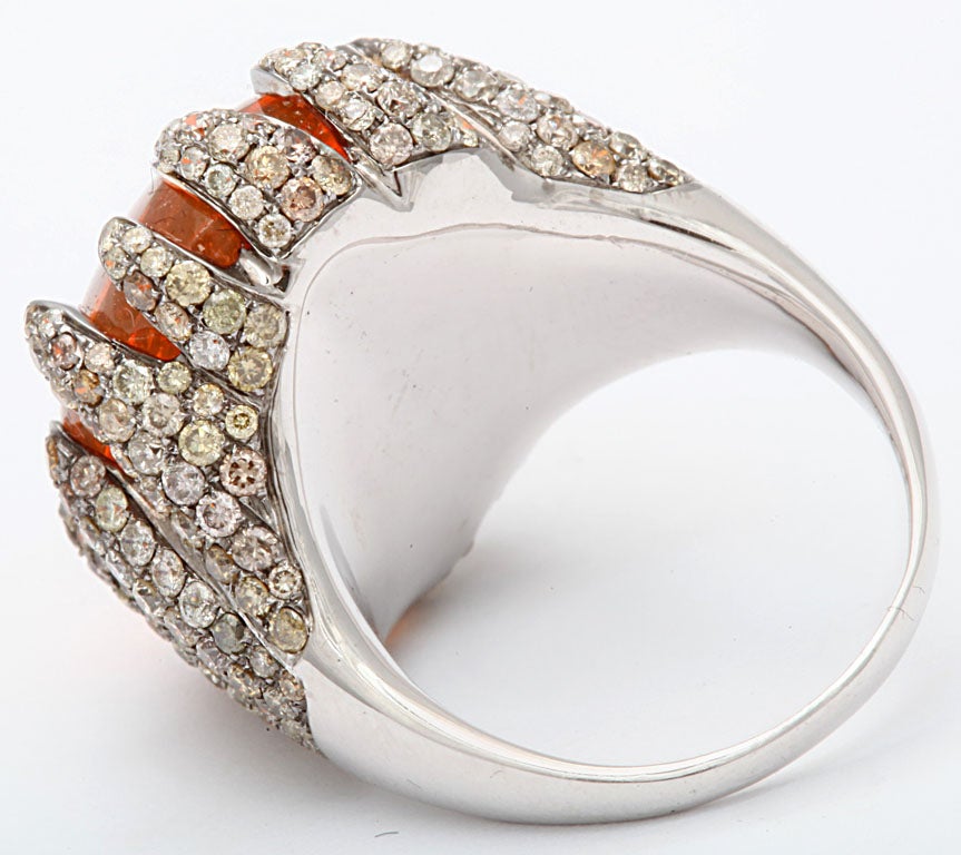 Flame Tipped Diamond & Fire Opal Ring 1