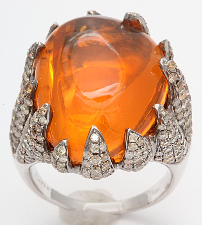 Flame Tipped Diamond & Fire Opal Ring 2