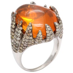 Flame Tipped Diamond & Fire Opal Ring