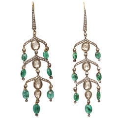 Vintage Indian Emerald & Diamond Drop Earrings