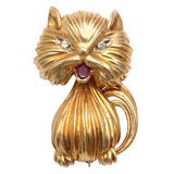 Vintage Adorable Gold, Diamond & Enamel Pussy Cat