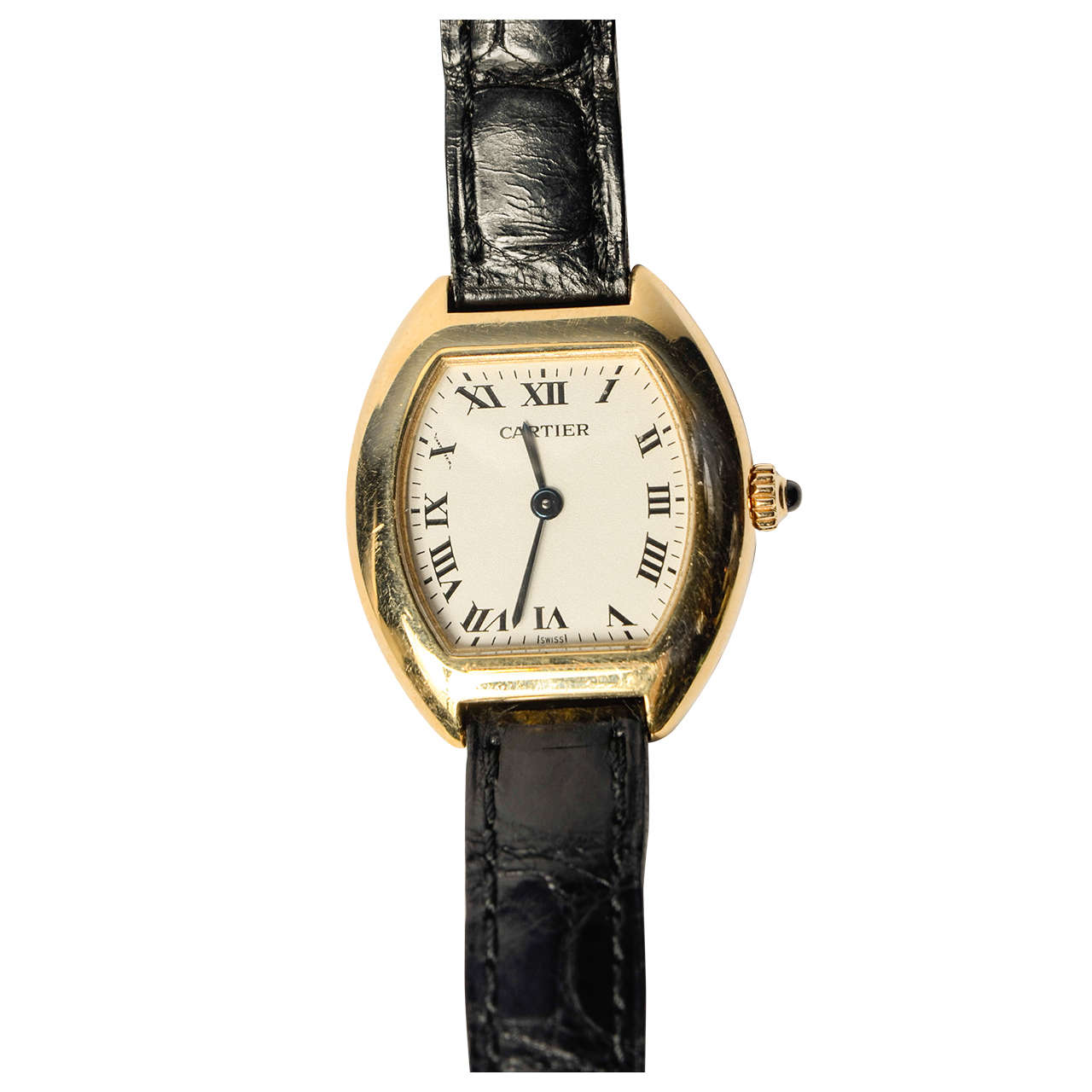 1980s Yellow Gold Cartier "Tortue" Watch For Sale