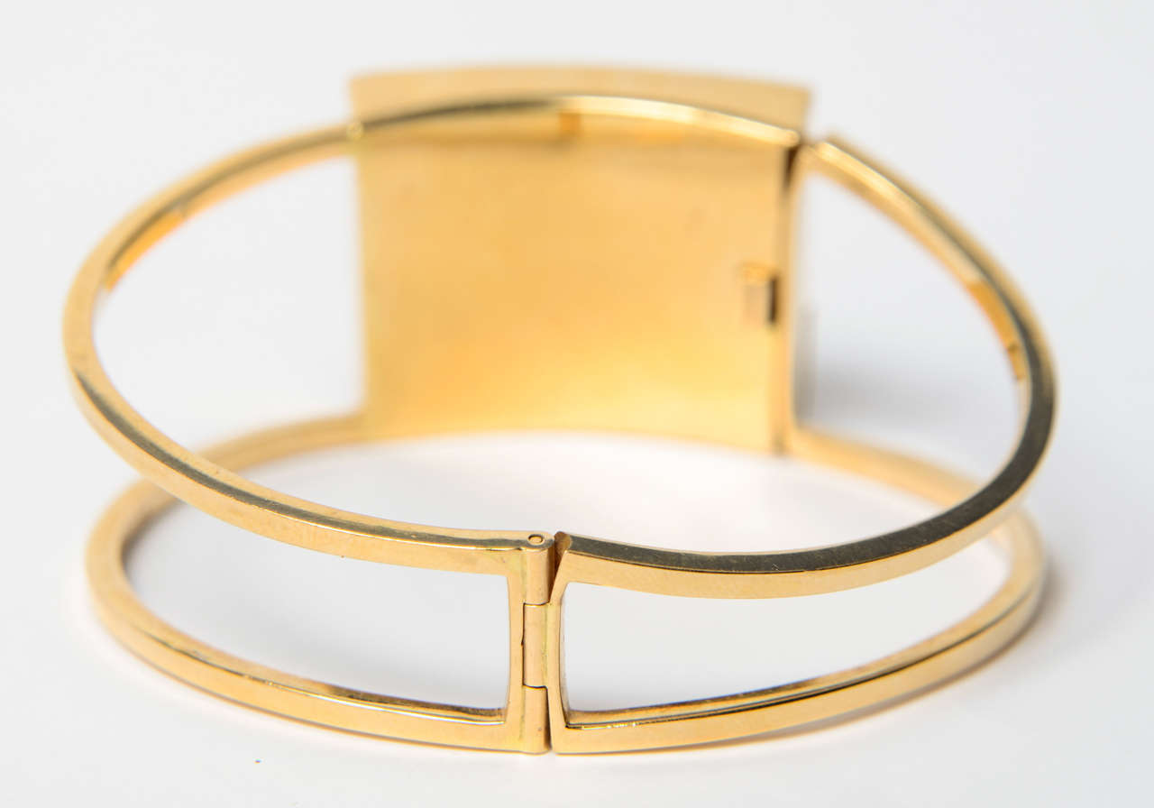 1970s Onyx Chrysoprase Diamond Gold Cuff Bracelet 3
