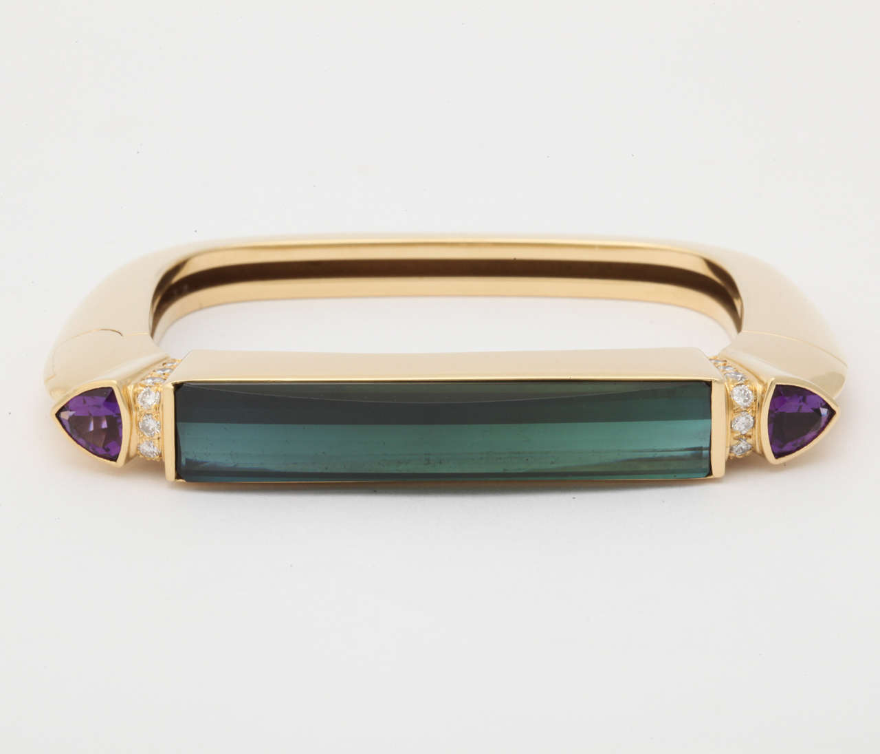 Women's 1980s Pascal Lacroix Tourmaline Amethyst Diamond Gold Bangle Bracelet