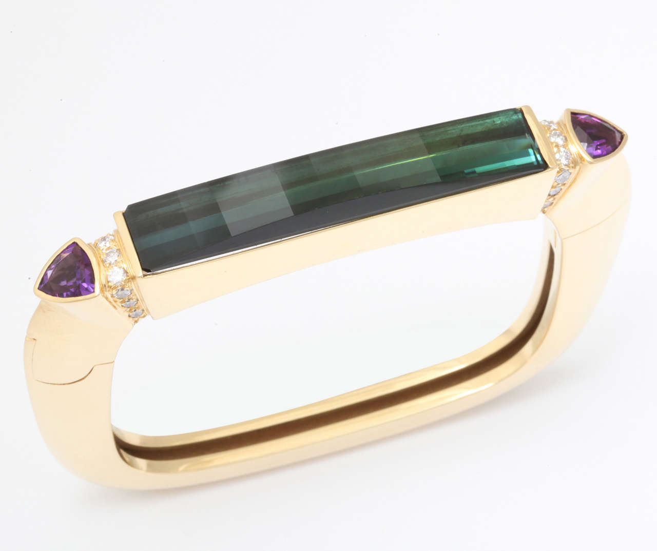 1980s Pascal Lacroix Tourmaline Amethyst Diamond Gold Bangle Bracelet 1