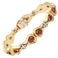 1940s Elegant Ruby Diamond Bow Motif Bracelet