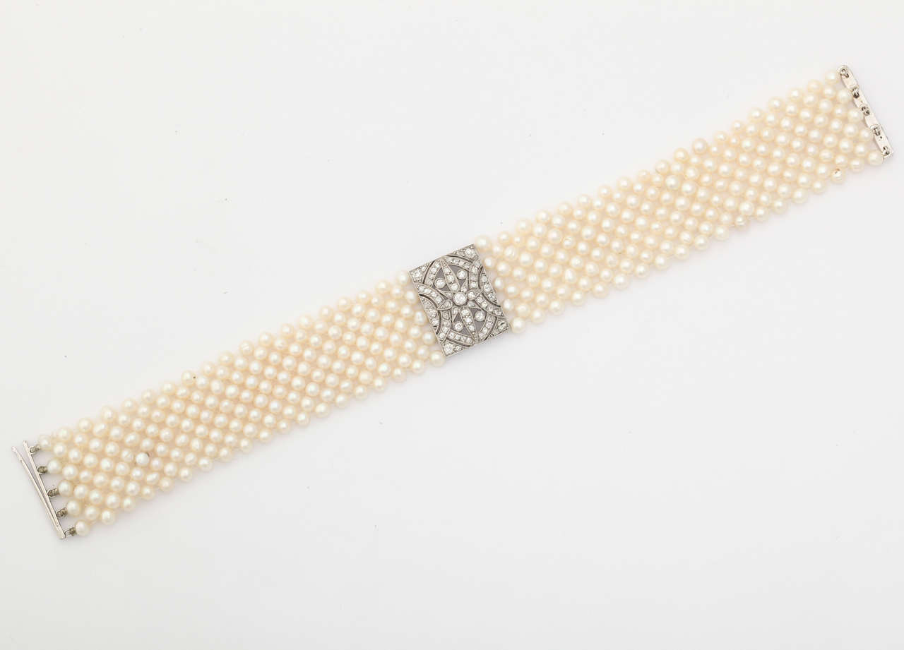 Edwardian Pearl Diamond Platinum Bracelet In Excellent Condition In New York, NY