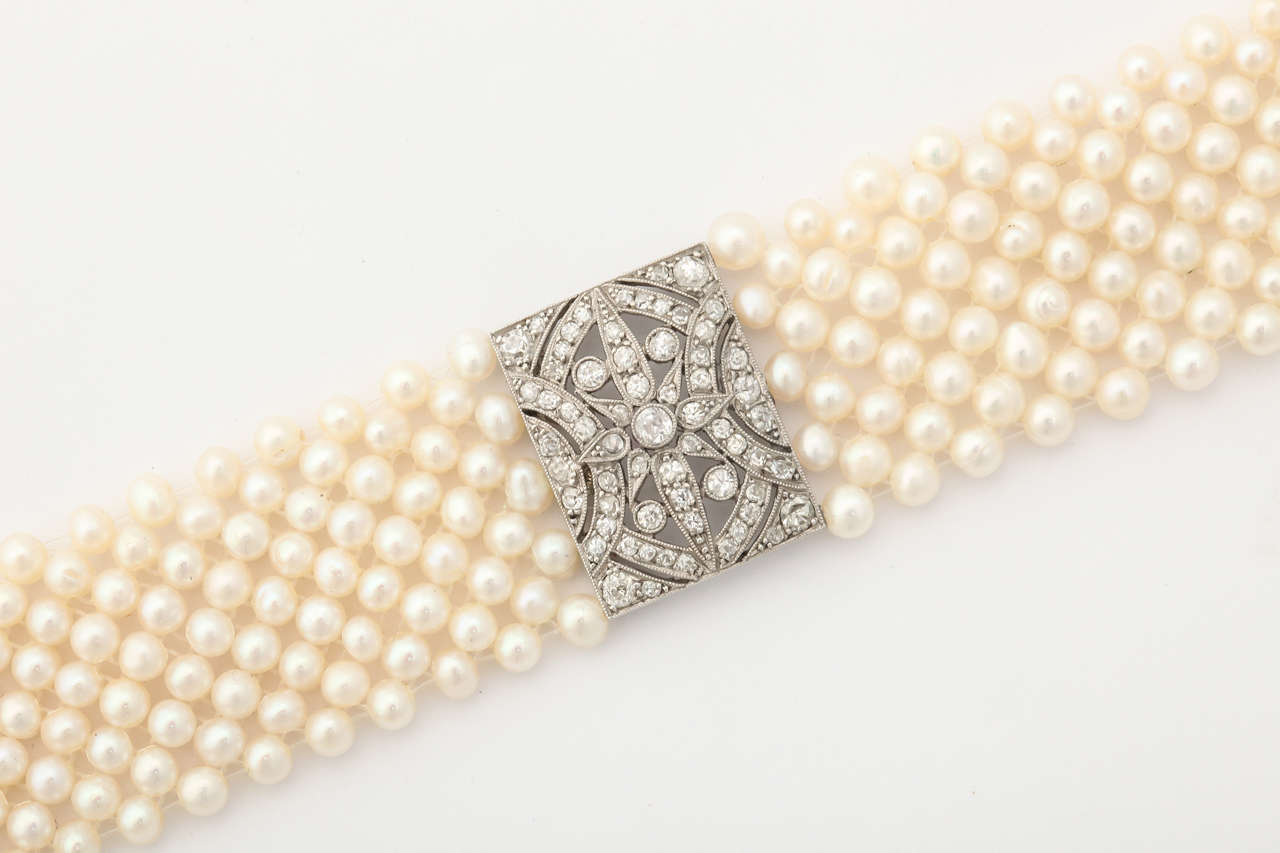 Women's Edwardian Pearl Diamond Platinum Bracelet