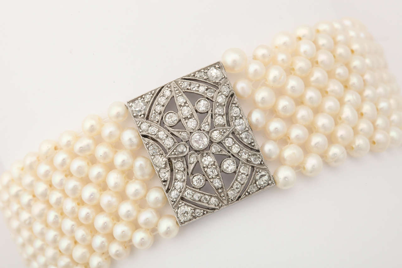 Edwardian Pearl Diamond Platinum Bracelet 3