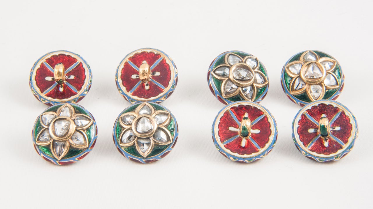 set of eight, Indian, enamel and diamond buttons