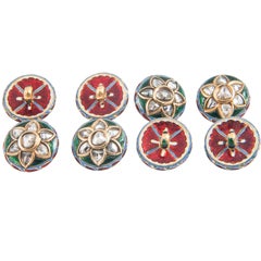 set of eight, Indian, enamel and diamond buttons