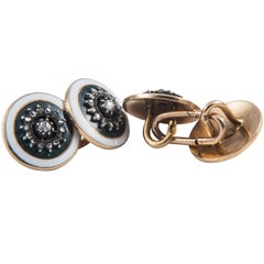 late 19th century, enamel and rose cut diamond cufflinks