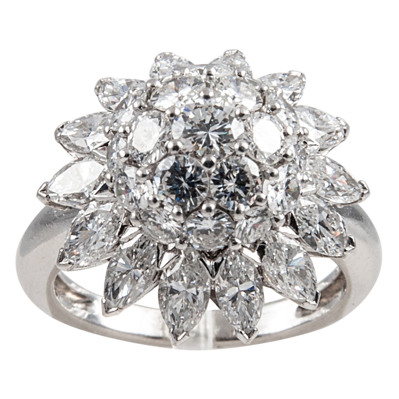 Diamond Platinum Star Cluster Ring For Sale