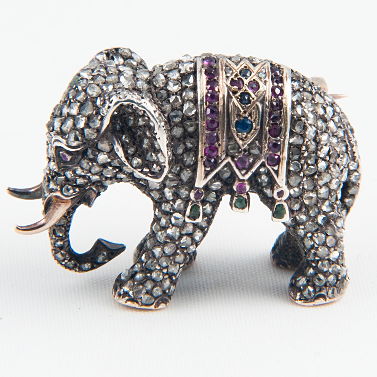 Silver and Gold Pave set Diamond Elephant Brooch