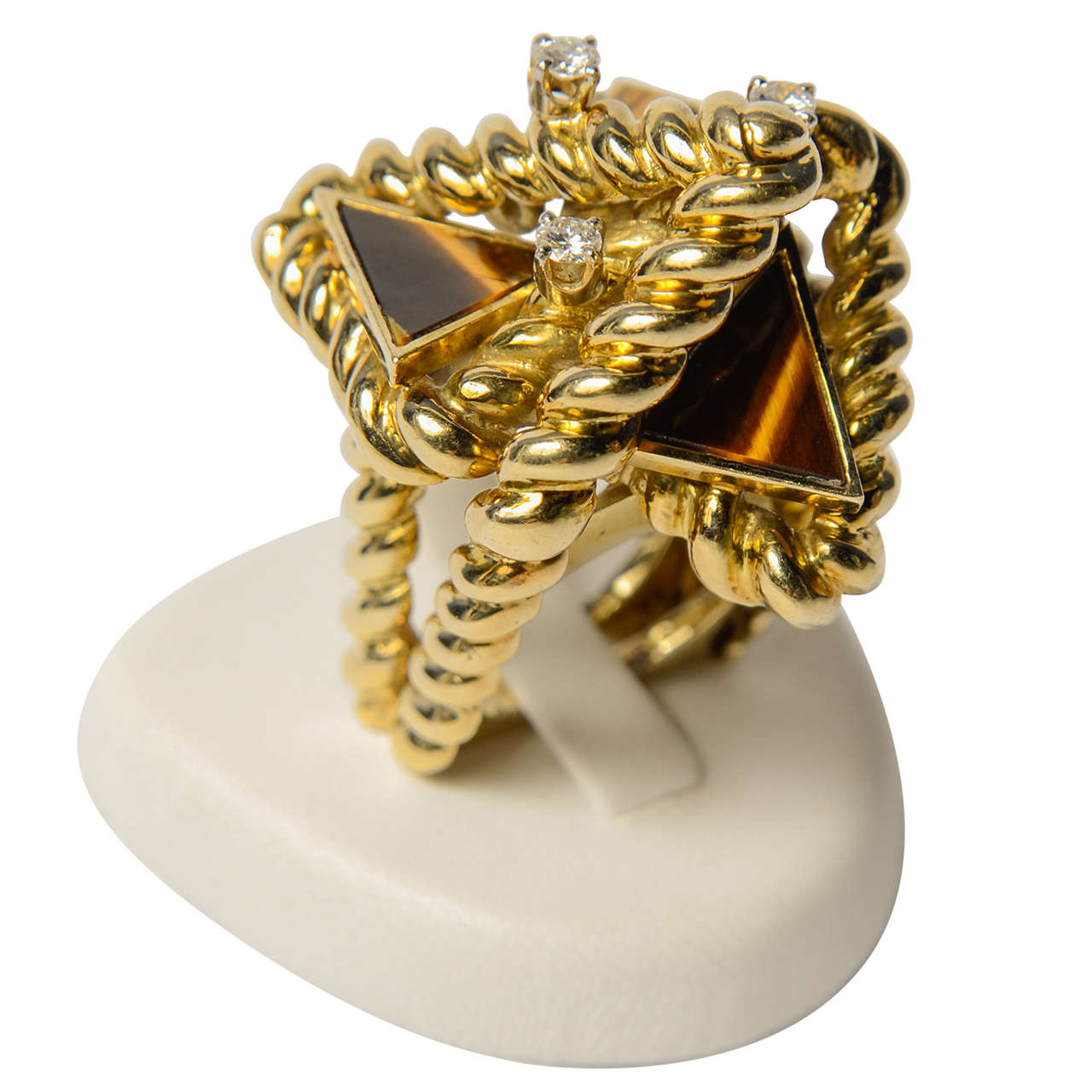Women's Tiger's Eye Diamond Gold Dress Ring For Sale