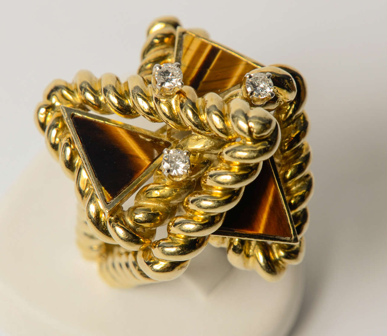 Tiger's Eye Diamond Gold Dress Ring For Sale 3