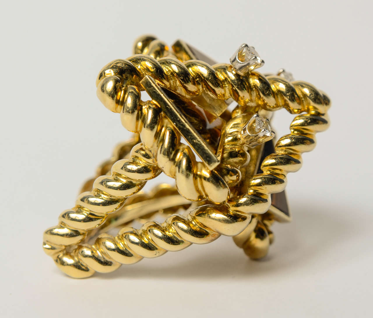 Tiger's Eye Diamond Gold Dress Ring For Sale 5