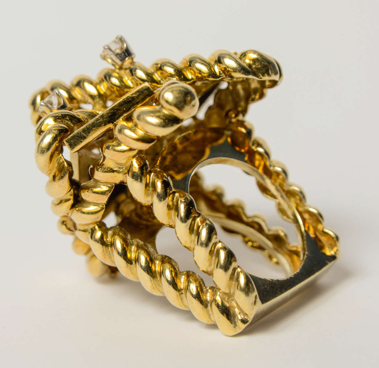 Tiger's Eye Diamond Gold Dress Ring For Sale 6