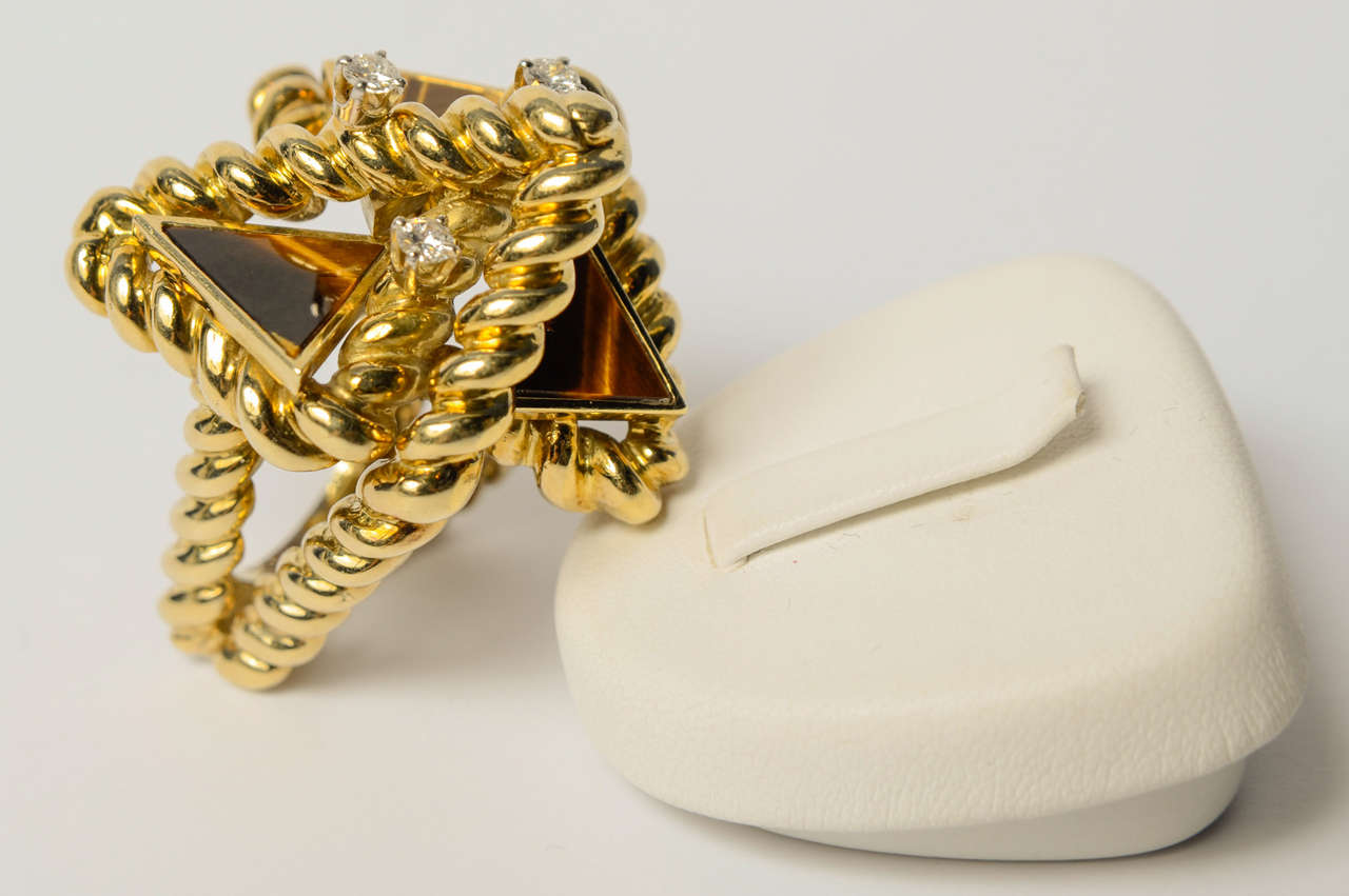 Tiger's Eye Diamond Gold Dress Ring For Sale 7