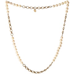 Vintage Chanel Pearl and Gold Chain Necklace