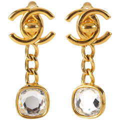 Vintage Chanel Ear Clips with Crystal Drops