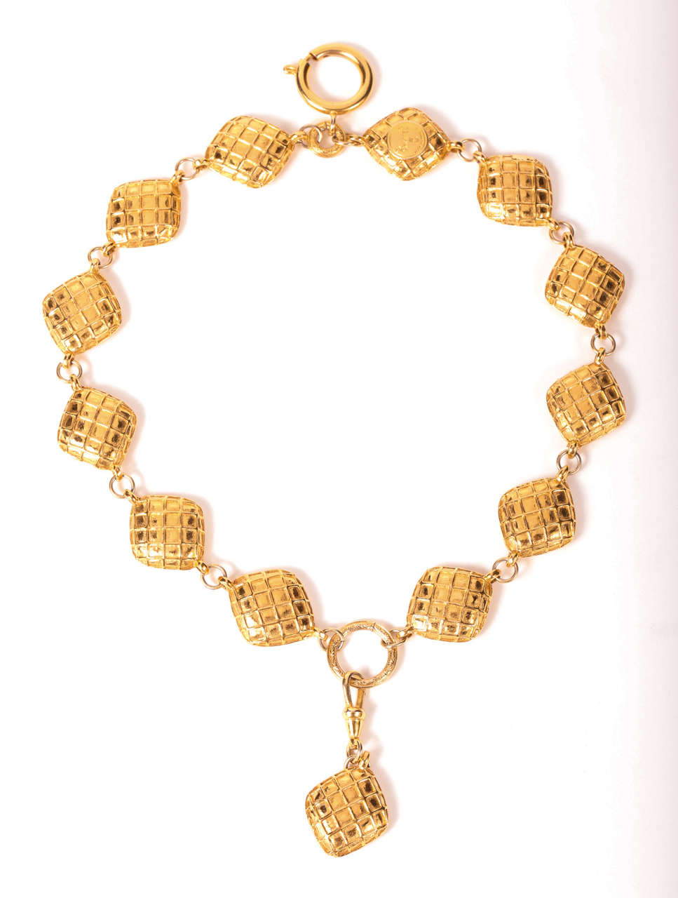 Chanel Double Strand Crystal and Quilted Bracelet at 1stDibs
