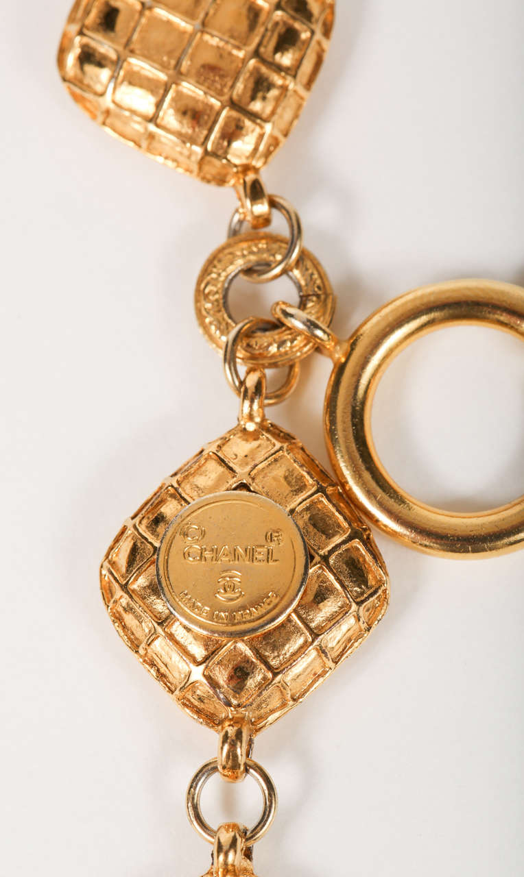 Chanel Double Strand Crystal and Quilted Bracelet at 1stDibs