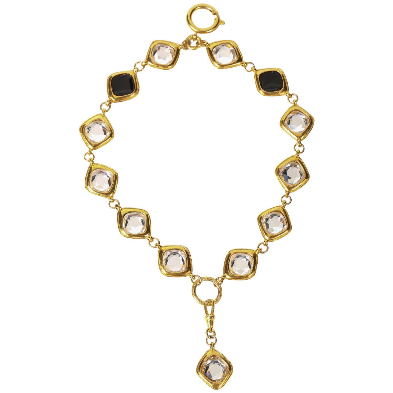 Chanel Double Strand Crystal and Quilted Bracelet at 1stDibs