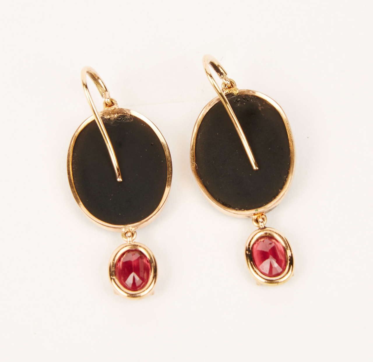 Earrings with Antique Black Cameos and Spinels 1