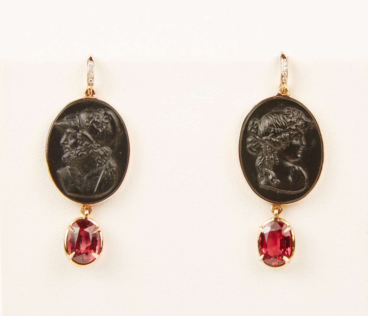 Earrings with Antique Black Cameos and Spinels 3