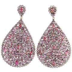 Impressive Large Pink Sapphire & Diamond Dangling  Earrings
