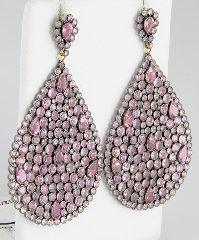 Contemporary Impressive Large Pink Sapphire & Diamond Dangling  Earrings