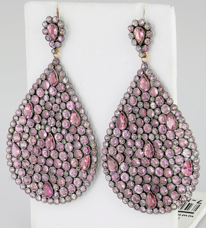 Women's Impressive Large Pink Sapphire & Diamond Dangling  Earrings