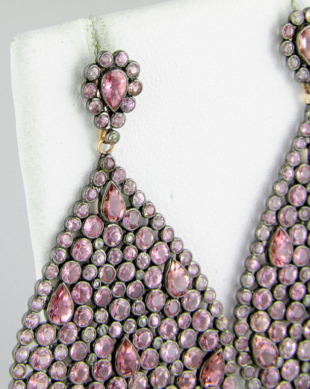 Impressive Large Pink Sapphire & Diamond Dangling  Earrings 1