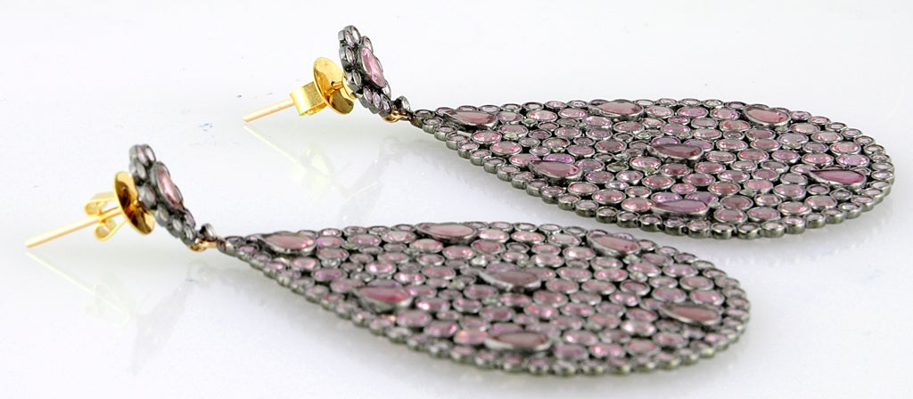 Impressive Large Pink Sapphire & Diamond Dangling  Earrings 3