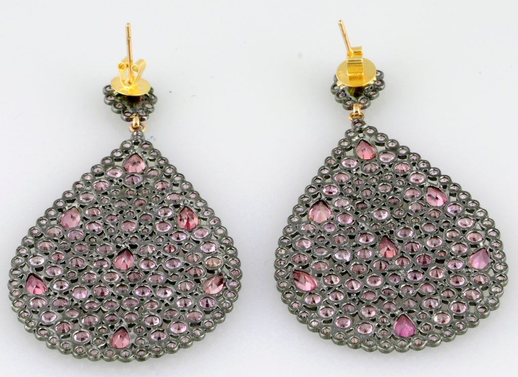 Impressive Large Pink Sapphire & Diamond Dangling  Earrings 4