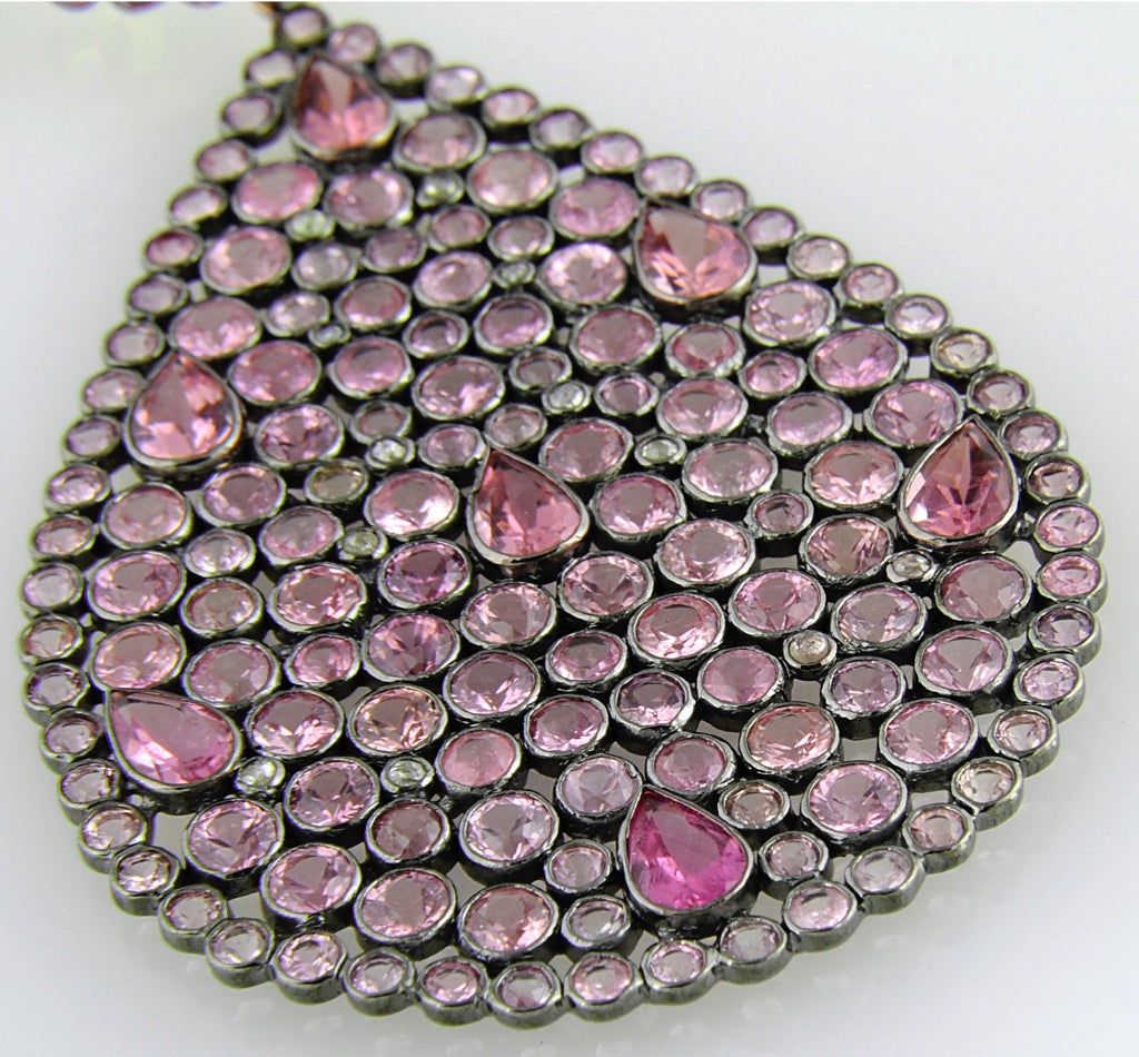 Impressive Large Pink Sapphire & Diamond Dangling  Earrings 5