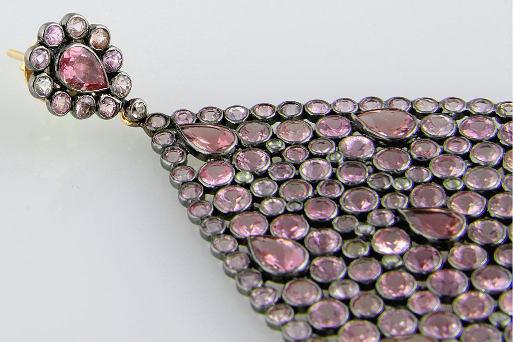 Impressive Large Pink Sapphire & Diamond Dangling  Earrings 6