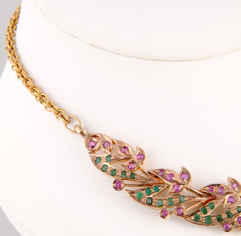 Vintage Emerald & Ruby  Necklace 80's India Piece In Excellent Condition In Miami Beach, FL