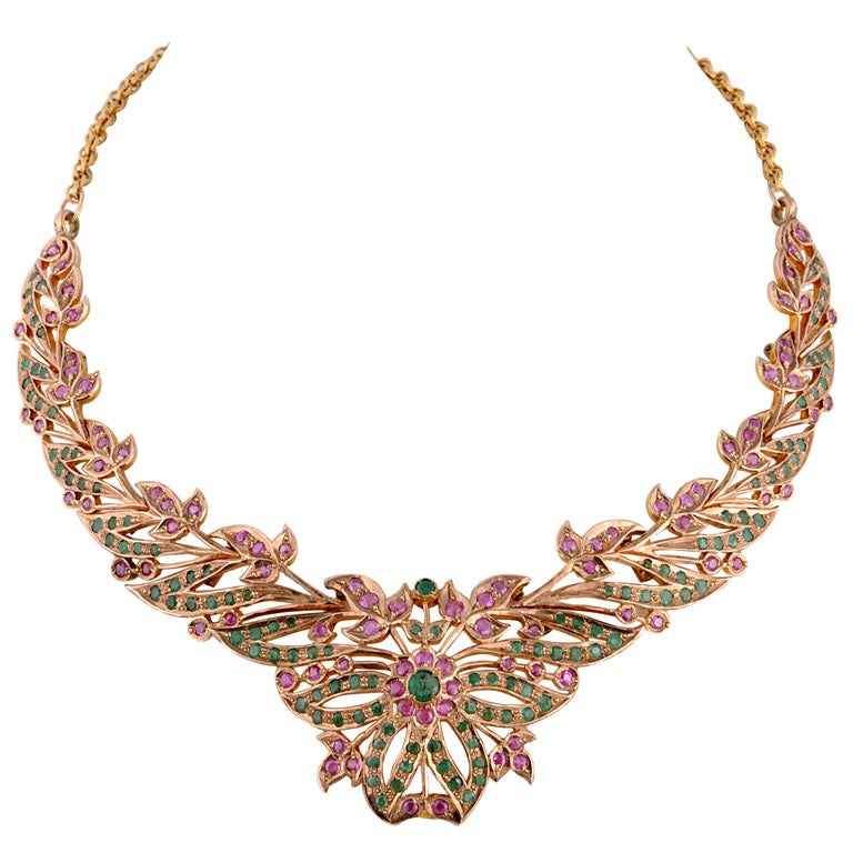 Vintage Emerald & Ruby  Necklace 80's India Piece