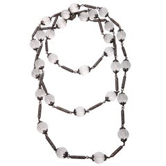 Rock Crystal Quartz Rhodium Washed  Sterling Silver Diamond Lollipop Necklace