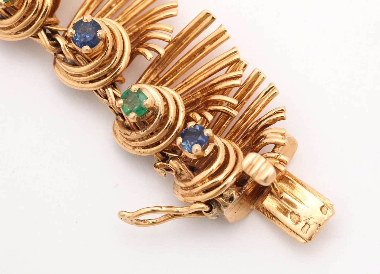 1940s French Sapphire Emerald Gold Link Necklace For Sale 4