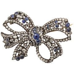 19th Century Diamond Sapphire  Bow Pin
