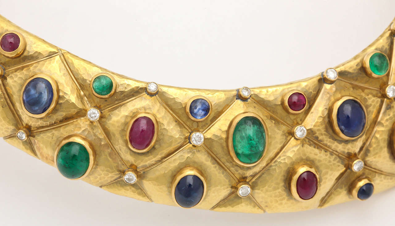 Demner Emerald Ruby Sapphire Diamond Gold Choker Collar In Excellent Condition For Sale In New York, NY