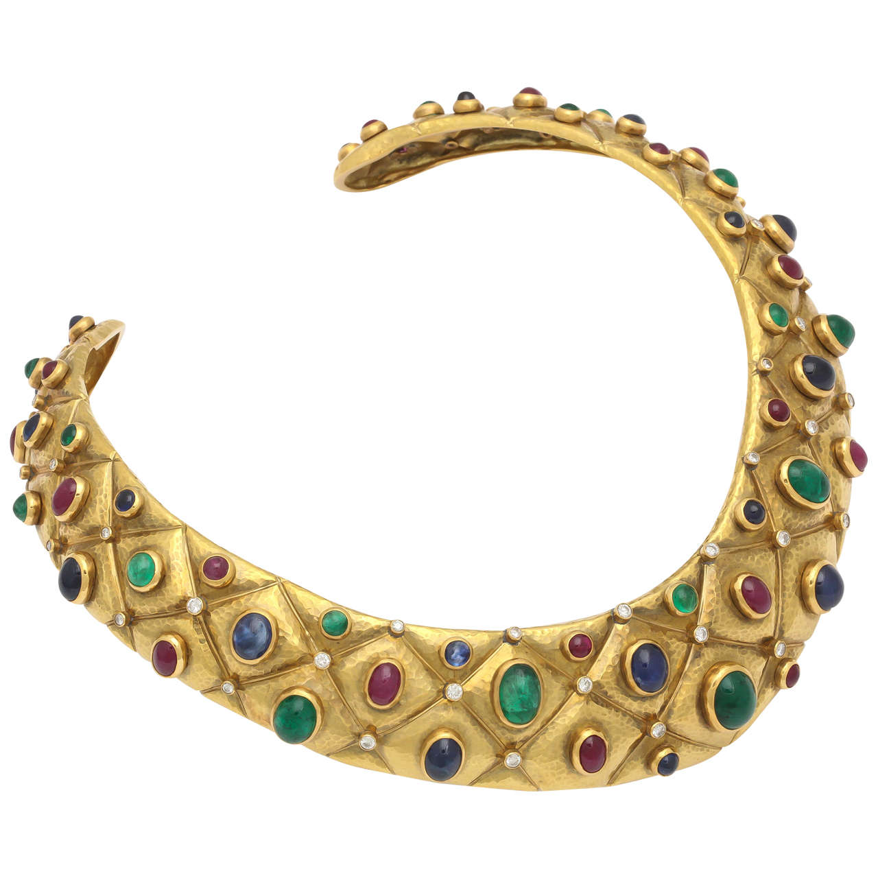 Demner Emerald Ruby Sapphire Diamond Gold Choker Collar For Sale