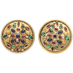 Demner Emerald Ruby Sapphire Diamond Gold Earclips