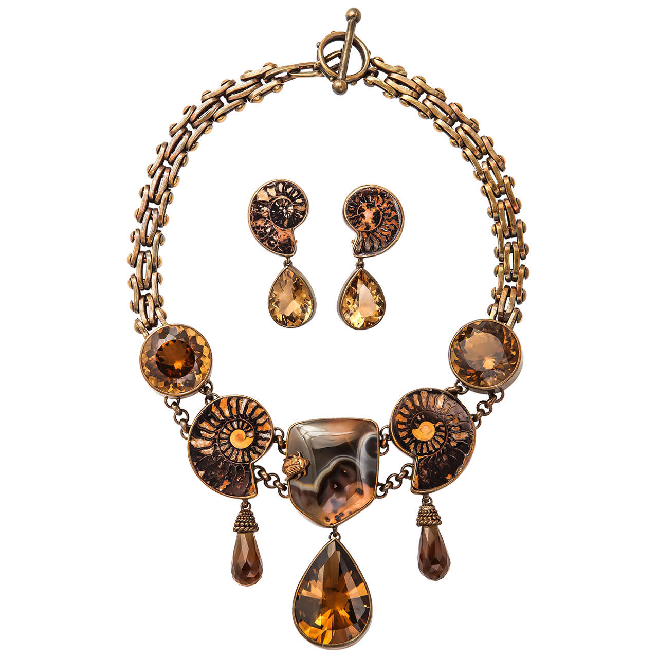 Stephen Dweck Bronze & Fossil & Citrine Set For Sale